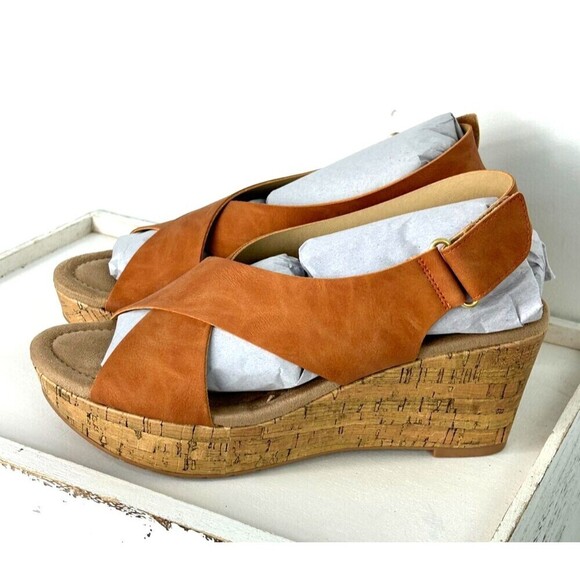 New CL By Laundry Dream Girl Women Size 9 Clay Nubuck Cork Wedge Sandal Slip On - Picture 6 of 10